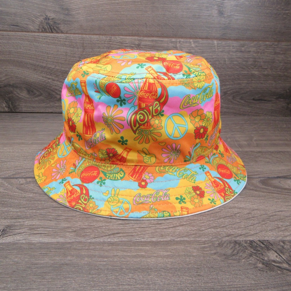 Coca Cola Bucket Hat 7 3/8 Unity Collection Reversible Rainbow Peace Love Groovy
